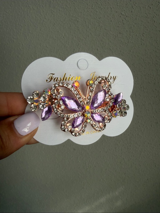 Fashion Jewelry Accessories - Purple Crystal Jeweled Butterfly French Barrette Hair Clip NWT